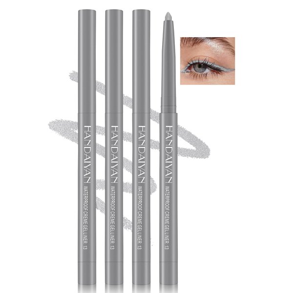 Jutqut 4PCS Shimmer Silver Eyeliner Pencil, Eye Liner Pencils, Waterproof Eyeliner Pencil & Smudge Proof Long-lasting, Eye Shadow Pencil, High-Pigmented Colorful Eye Liner Pencils, Retractable Pencil