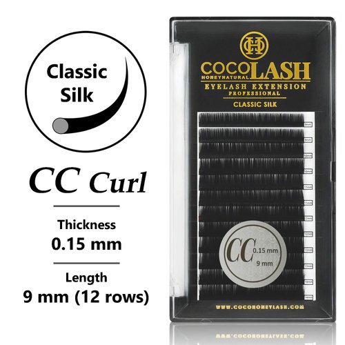 COCO Honey Lash Eyelash Extensions, Classic CC Curl [0.15mm], Faux Mink Individual Lash Extensions (Length: 9mm)