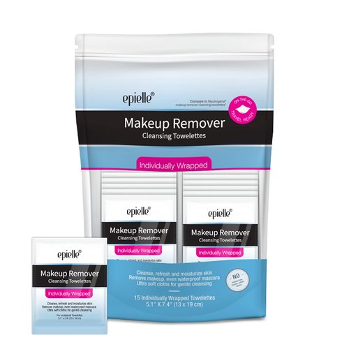 Epielle Makeup Remover Cleansing Towelettes | 15 Individual Wipes | Removes Oil, Makeup & Waterproof Mascara | Korean Skincare