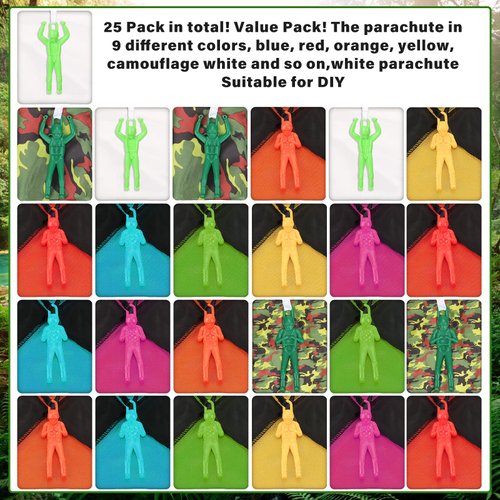 Yunsailing 25 Pcs Parachute Toy, Children's Flying Toys Camo Parachute Army Parachute Flying Throwing Toy for Kids School Outdoor, No Battery nor Assembly Required Party Gifts