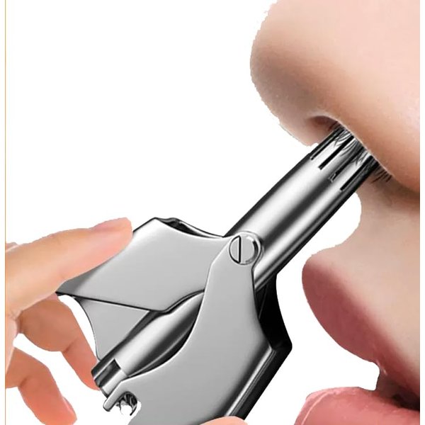 FREHOMEE Manual Nose Hair Trimmer for Man & Woman,No Battery Required,Trimmer for Nose,Ear,Moustache and Whiskers Hair,Waterproof,Stainless Steel with Brush,Nasal Clippers (1-Silver)