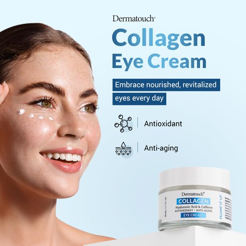 Dermatouch Collagen Eye Cream - Hyaluronic Acid and Caffeine Antioxidant Skin Treatment, Wrinkle Reducer, 1.6 Oz.