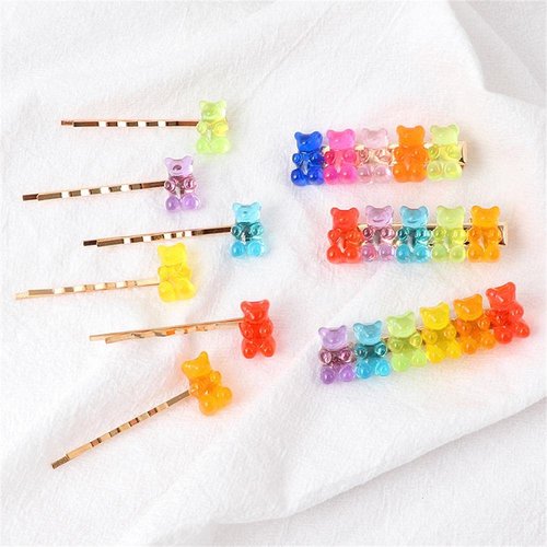 Handmade Colorful Resin Hair Clip Cute Gummy Bear Hair Pins Barrettes Candy Color Cartoon Animal Hairpin Hair Accessories for Women Jewelry-Bear