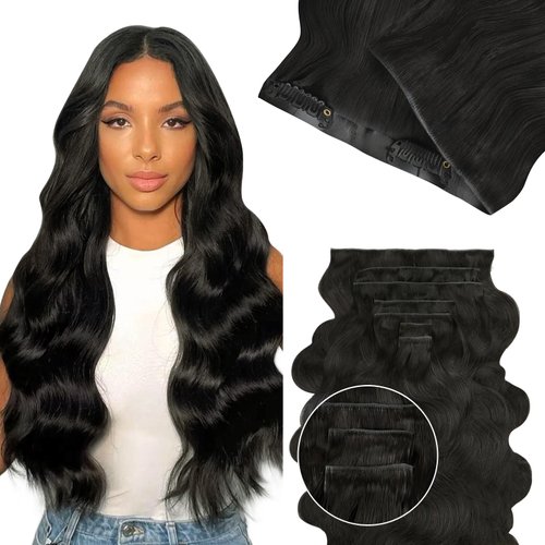 Lashey Invisi Edge Clip in Hair Extensions, 7pcs 110g 16 Inch Natural Black Seamless Clip in Hair...