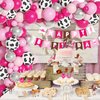 Amandir 108Pcs Western Cowgirl Birthday Party Decorations, Retro Horse Rodeo Party Supplies Backdrop for Girls Hot Pink Silver Balloon Garland Arch Kit Birthday Banner Horse Garland Cake Toppers