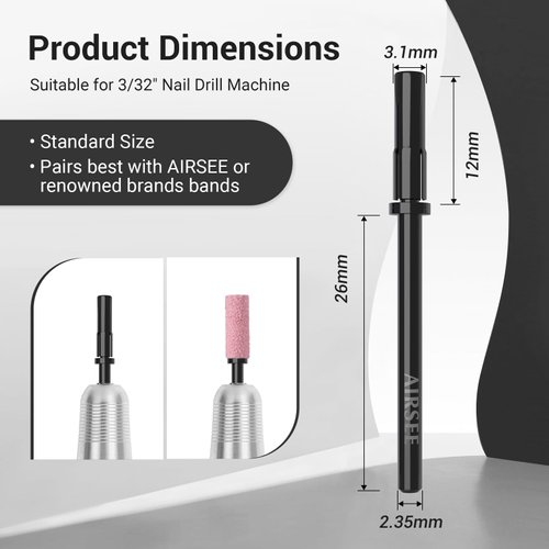 AIRSEE 3.1mm Small Nail Drill Mandrel Bits for MelodySusie Lavinda Makartt Kiara Sky Mini Efile Sanding Bands Stainless Steel Professional Electric Head Clean Remove Cuticle Acrylic Manicure Sander