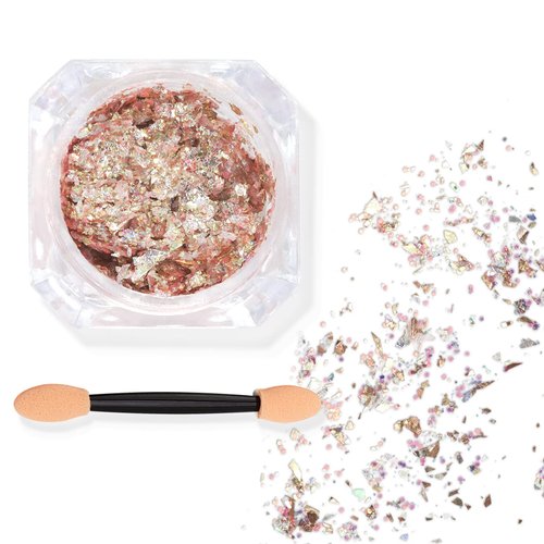 Aslanka Chunky Glitter Gel, Mermaid Sequins Liquid Party Makeup Face Body Eye Hair Nail Cosmetic Festival Multi-Shape Sequins Eyeshadow with Sponge Applicator No Need Glue- Peach