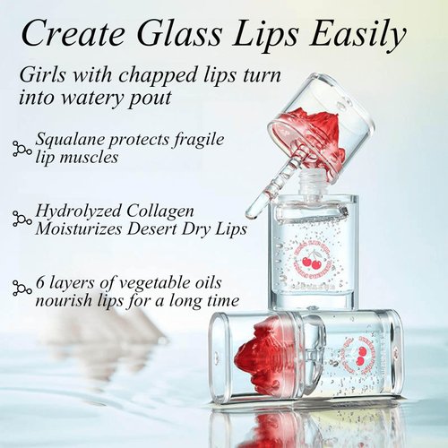Glacier Lip Oil Silicone Brush Head,Moisturizing Lip Plumper Cherry Lip Glaze,Nourishing Long Lasting,Repairing Lightening Lip Lines for Lip Care and Dry Lips(Clear)