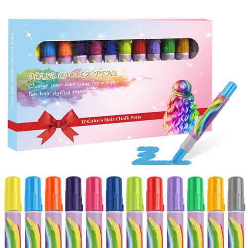 MSDADA Hair Chalk Pens - 12 Color Temporary Washable Hair Dye for Kids - DIY Makeup Birthday Part...