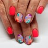 Square Press on Nails Short Fake Nails with Colorful Flower Designs Orange Red Nails Press ons Glossy Glue on Nails Acrylic False Nails Full Cover Stick on Nails for Women 24Pcs