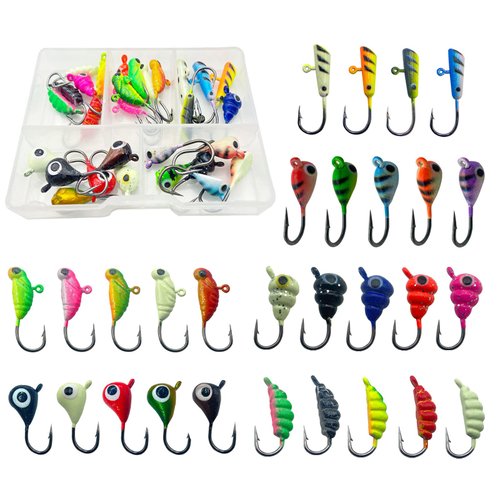 24Pcs Ice Fishing Jigs for Panfish Crappie Sunfish Walleye Ice Fishing Jig Box Gear Accessories Ice Fishing Tackle Box Set (29PCS)