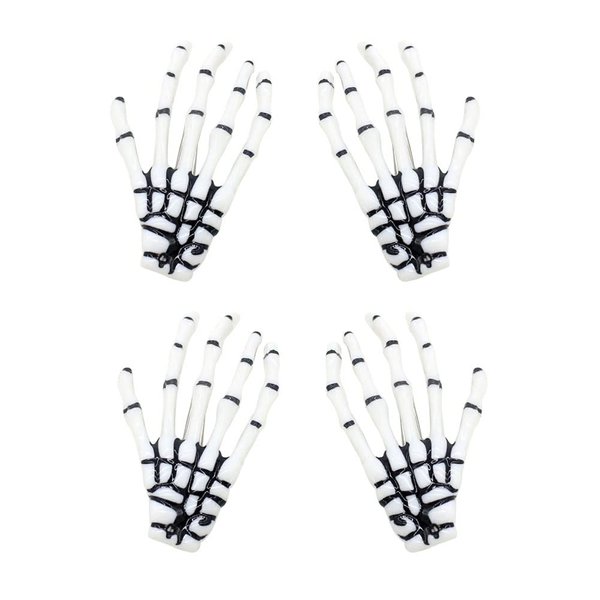 AKOAK 2 Pairs (4 Pcs) Halloween Hair Clip with Skeleton Hand Claw, Female Hair Styling Accessories for Girls (White)