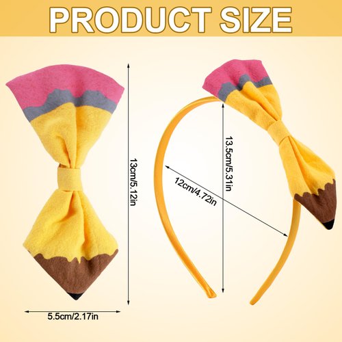 PEUTIER Yellow Pencil Headband, Cute Back to the School Headband Pencil Bow Hair Band Return to School Hair Accessories Gifts for Student Birthday Party Supplies
