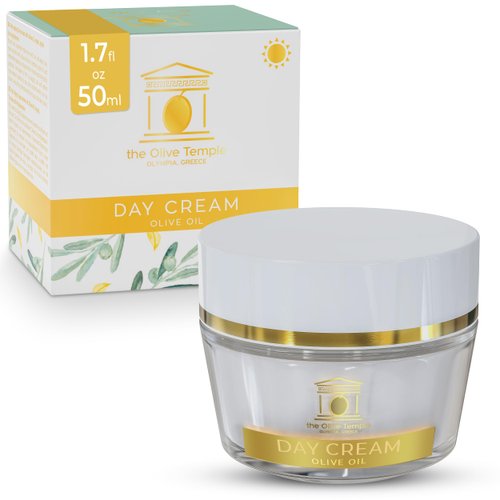 The Olive Temple Anti-Aging Day Cream - Enriched with Olive Oil, Argan, Grape Juice Polyphenols and Crossed-Linked Hyaluronic Acid - Binds Water 50X MORE than common Hyaluronic Acid, 1.7 fl oz