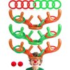 2 Set Christmas Inflatable Reindeer Antler Ring Toss Game Xmas Antler Heandband Toys Christmas Party Game Supplies for School Family Team Game Indoor Outdoor (2 Antler Hat, 8 Rings, 2 Reindeer Nose)