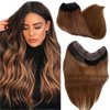 Seamless Clip in Hair Extensions Real Human Hair, 22 Inch 100G Ombre Natural Black to Brown Human Hair Clip ins Extensions One Piece V Shaped Clip in Human Hair Extensions Clip ins for Black Women