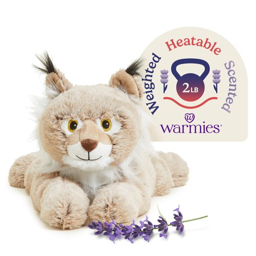 warmies Microwavable & Weighted Stuffed Animals, Bob Cat - Heated Stuffed Animal Plushie for Warmth & Comfort - Cute Soft Plush Toys for Boys, Girls, Babies & Toddlers