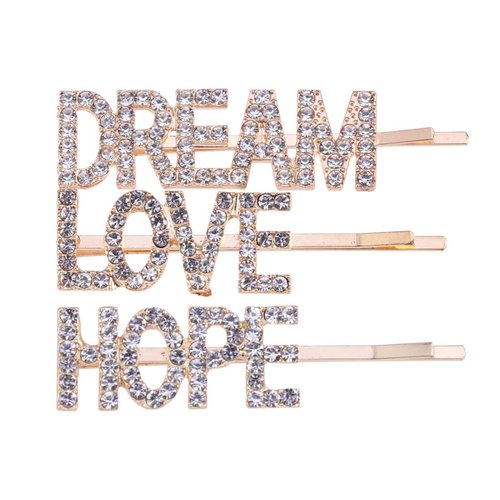 Lurrose Rhinestones Letter Hair Clips, 3pcs Crystal Letters Bobby Pins Glitter Wedding Hair Barrettes for Women Girls