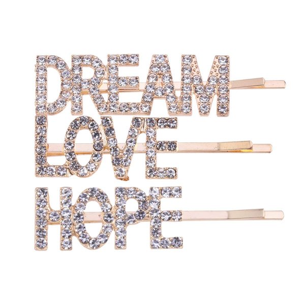 Lurrose Rhinestones Letter Hair Clips, 3pcs Crystal Letters Bobby Pins Glitter Wedding Hair Barrettes for Women Girls