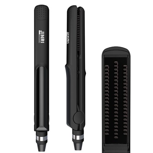 3 in 1 Heated Straightening Brush - Hair Crimper, Flat Iron for Smooth Anti-Frizz Styling, Electric Straightener Brush, Black