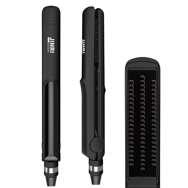 3 in 1 Heated Straightening Brush - Hair Crimper, Flat Iron for Smooth Anti-Frizz Styling, Electric Straightener Brush, Black
