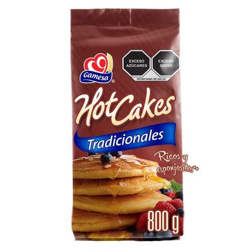 Gamesa Mexican Hot Cakes Pancake Mix. Wheat flour prepared and fortified to cook delicious and fluffy hot cakes. 1 bag (800grs)