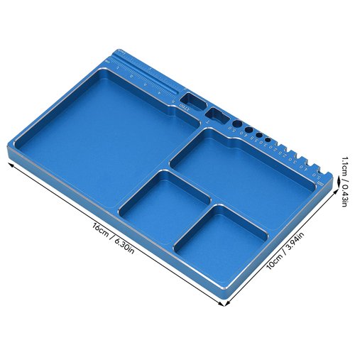 Dilwe RC Magnetic Tray, High Strength Aluminium Alloy Magnetic Screw Tray with Magnetic Pad for RC Model Toy Repair, Magnetic Mat Electronic Repair Kit Tool Organizer(Blue)