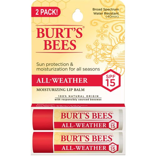 Burt's Bees Lip Balm Stocking Stuffers, Moisturizing SPF 15 Lip Care Christmas Gifts, for All Day Hydration, Water Resistant, All-Weather, Natural Origin Treatment with Sunscreen (2-Pack)