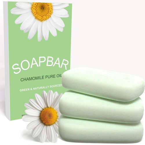 KELEBS Hypoallergenic Organic Bar Soap - Men & Women with Sensitive Skin - Natural Ingredients with Chamomile Pure Oil, Fragrance-Free, Vegan, No SLS - 3 Bars