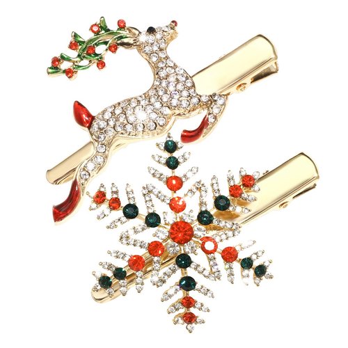 Christmas Hair Pins for Women Girls Rhinestone Crystal Snowflake Reindeer Wreath Xmas Tree Hair C...