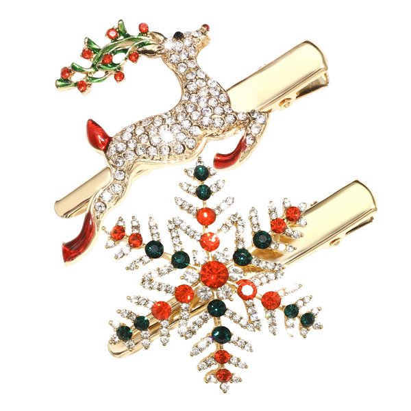 Christmas Hair Pins for Women Girls Rhinestone Crystal Snowflake Reindeer Wreath Xmas Tree Hair Clips Barrettes Accessories Festive Holiday Party Favors (snowflake reindeer christmas hair pins)