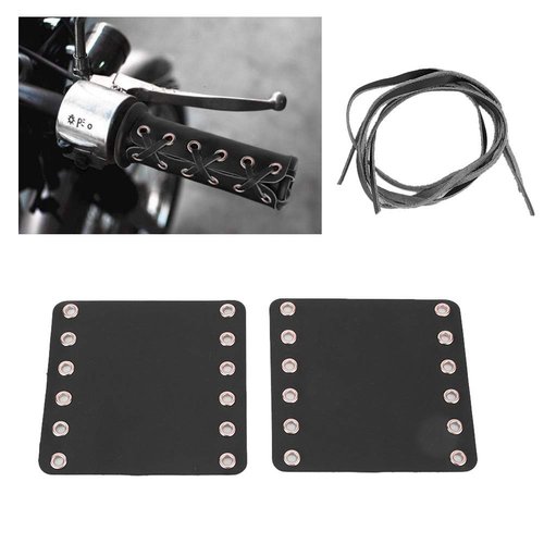 Qiilu Motorcycle Leather Handlebar Grip Cover, 7/8 inch 22mm Universal Motorcycle Hand Grips Covers Handlebar Wraps, Motorcycle Handlebar Throttle Grip Covers Black