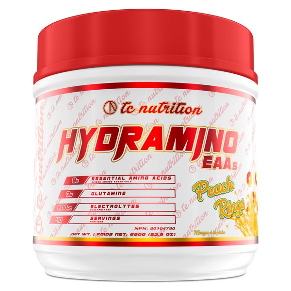 Hydramino EAA + BCAA Powder - 40 Servings - Essential Amino Acids Supplement & Electrolyte Powder for Recovery, Strength, & Hydration, 7g BCAAs, 8g EAAs, 600mg Electrolytes (Vegan, Peach Rings)