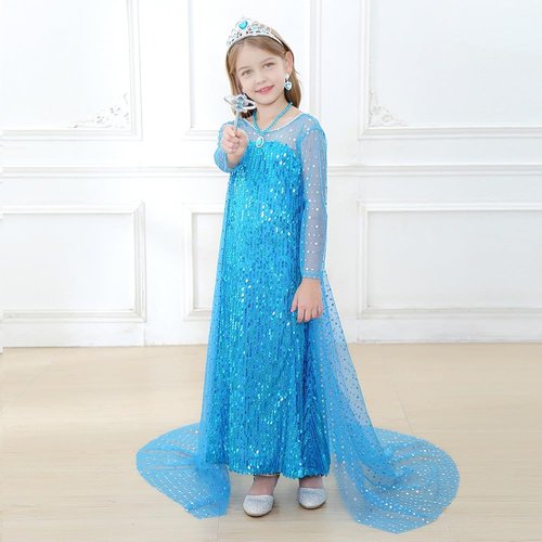 AHLPO Elsa Dress Princess Dress Up for Girls Halloween Cosplay Elsa Costume Snow Queen Fancy Dress Up Birthday Outfit
