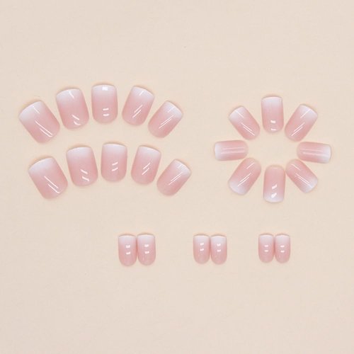 Square Press on Nails Cute Short Fake Nails Ombre False Nails Full Cover Nails Press ons Short Nail Tips Art Kit Glossy Acrylic Nude Pink Stick on Nails Glue on Nails Manicure Decorations Set 24Pcs