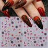 6 Sheets Halloween Nail Stickers Gold Silver Black Spider Web Nail Decals with Glitter Designs 3D Self-Adhesive Star Spider Nail Supplies Horror Stars Heart Flame Nail Art Stickers for Women Girls