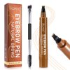 Generic Eyebrow Pen, 2024 New 3D Waterproof Microblading Eyebrow Pencil, Magical Upgraded Eye Brow Pencils with 4 Fork Tip & Spoolie Brush for Hair - Light Brown