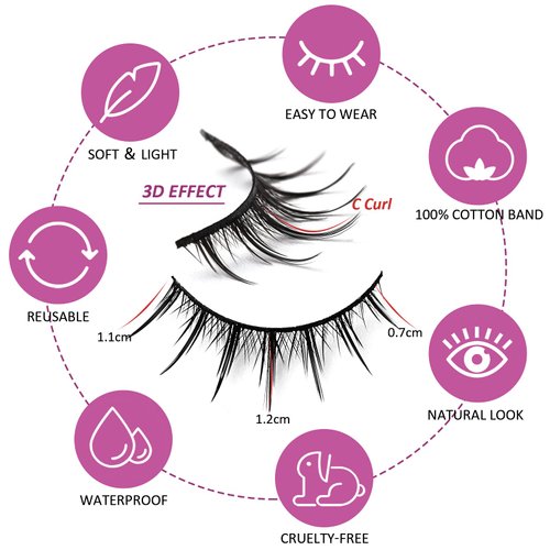 SIMER 5 Pairs False Eyelashes Manga Lashes Natural Look C Curl Wispy Mink Lashes 12mm Strip False Eyelashes for Eyelash Extension