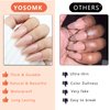 YOSOMMK Nude Press on Nails Almond Shaped Fake Nails Medium Glossy Stick on Nails Natural Full Cover False Nails Acrylic Glue on Nails for Women