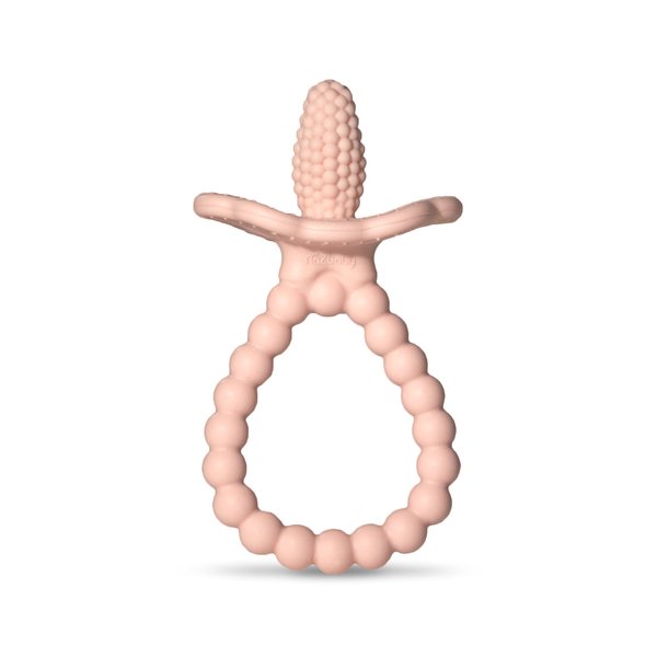 RaZbaby Silicone Baby Teether, BerryBumps Textured Silicone Soothes Babies’ Sore Gums, Infant Front and Back Teething Relief Toy, BPA Free, Easy-to-Hold, RaZberry Plus Fruit Shape, 3M+ – Pink