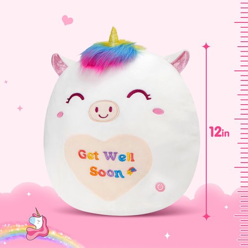 Athoinsu 12" Get Well Soon Unicorn Plush Pillow Soft Sofa Cushion Squishy Plushie Toy Cute Stuffed Animal Room Decor Feel Better Gifts for Recovering Patient