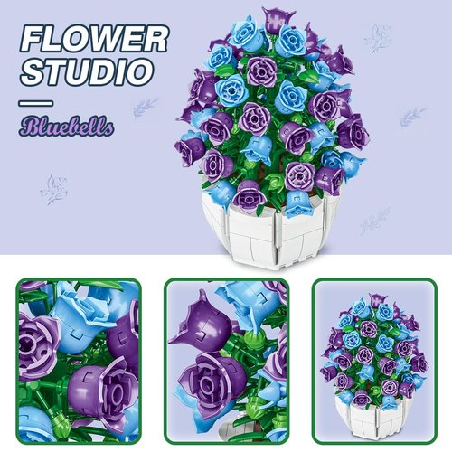 Bellflower Bouquet Building Block Set, 526 Pcs Mini Building Block Bouquet Building Block Set, Flower Building Toys, Creative Building Block Plant Series, Gift for Adults and Kids