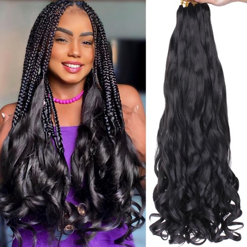 Unionbeauty 8 Packs French Curly Braiding Hair 22 Inch Pre Stretched Braiding Hair EZ Braids Crochet Hair Yaki Texture Synthetic Hair Extensions for Black Women Bouncy Loose Wavy Braiding Hair 1B#
