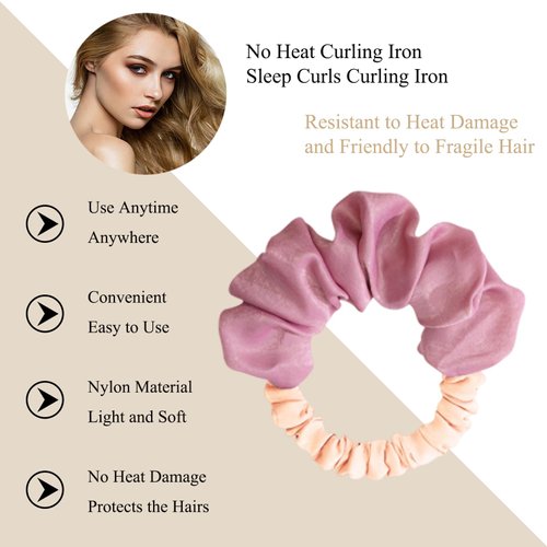 Foaryoer Heatless Overnight Hair Curlers for Long Hair - No Heat Curl Wrap with Soft Pink Scrunchies to Sleep In