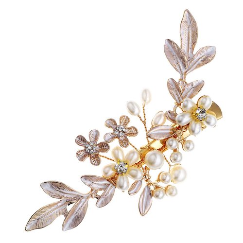 Rhinestone Wedding Hair Clip for Brides Pearl Hair Pin with Flower and Leaf Flower Girls Hair Pieces Crystal Wedding Hair Accessories for Bridesmaids Flower Girl Party Prom Birthday