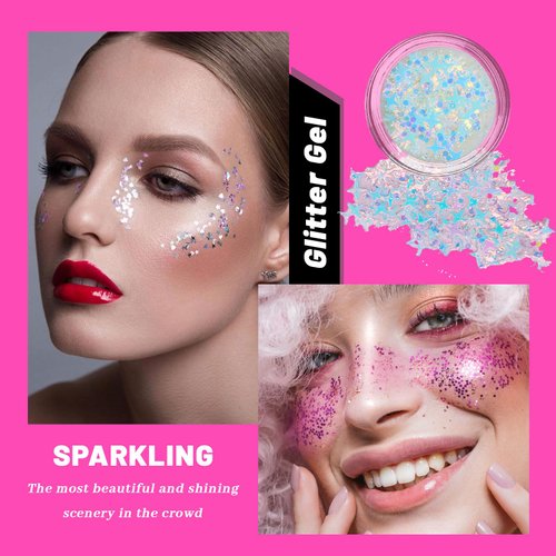 12 Colors Face Glitter Body Glitter Gel Set Hair Glitter Gel Makeup Gel for Body Glitter Face Eye Glitter For Musical Festival Carnival Dance Halloween Party Beauty Mermaid Sequins Makeup Glitter Glue