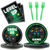 96 Pcs Video Game Plates and Napkins Party Supplies Gaming Party Tableware Set Green Gamer Party Decorations Favors for Kids Birthday Baby Shower Serves 24