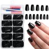 Bellelfin Coffin Press on Nails Short, 240Pcs Ballerina Black Fake Nails Kit Full Cover Acrylic Press on Nail with Glue Glossy Coffin Nails Press on False Nails for Women Girls Fingernails Artificial