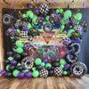 20Pcs Monster Truck Hanging Swirls Set, Wheel Tire Birthday Hanging Streamers Whirl, Green and Purple Racing Car Ceiling Hanging Decor for Monster Jam Theme Birthday, Monster Truck Theme Party