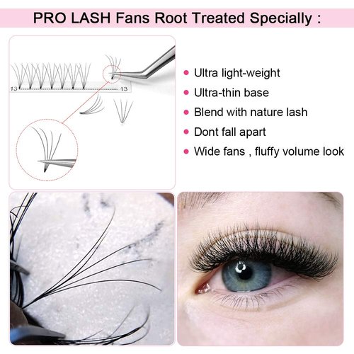 Premade Fans Eyelash Extensions 4D-D-0.10-16 Short Stem Premade Volume Eyelash Extensions .07 .10 C D Curl Pre made Lash Fans 9 to 20 mm Volume Lash Extensions (4D-D-0.10,16mm)